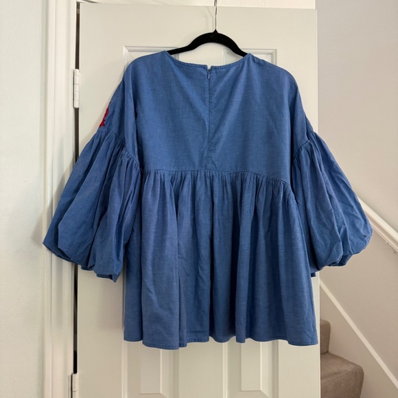 Anthropologie Hemant & Nandita Women's Lianna Embroidered Blouse Blue Large - Picture 8 of 13